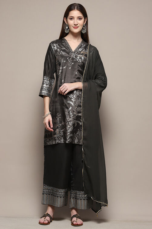 Sage Green Art Silk Straight Kurta Palazzo Suit Set image number 7