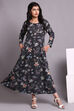 Charcoal Grey Woolen Printed Dress image number 2