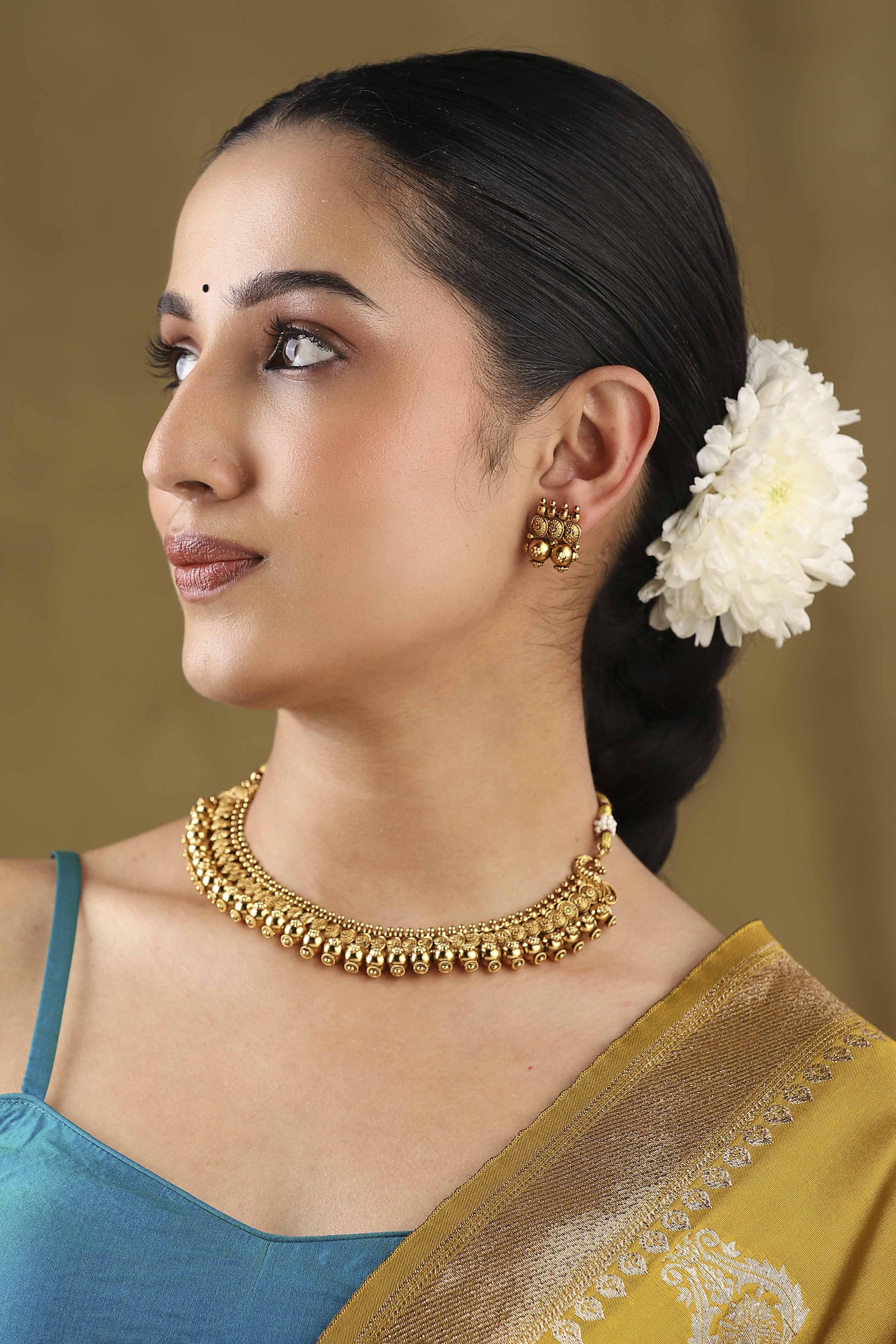 Gold Brass Necklace Set image number 1