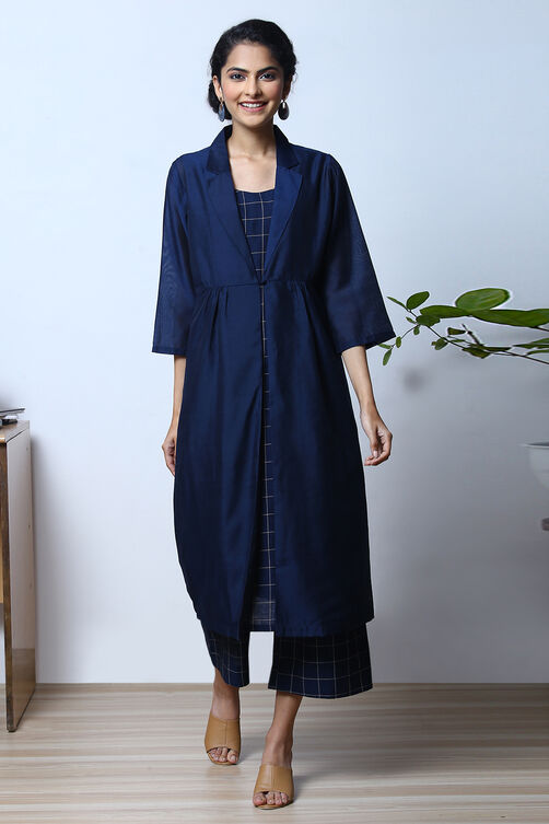 Navy Cotton Straight Kurta Palazzo Suit Set image number 5