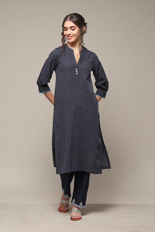 Buy Navy Cotton Straight Yarndyed 2 Piece Set for INR3299.00 |Biba India