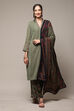 Dark Military Green Art Silk Straight Kurta Palazzo Suit Set image number 7