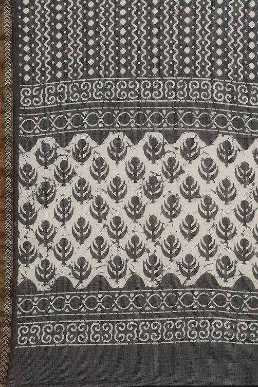 Black Cotton Screen Print Unstitched Suit Set image number 3