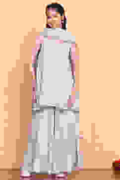 Powder Blue Solid A-Line Suit Set image number 6