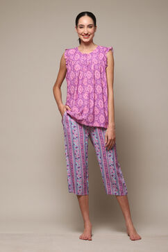 Purple Rayon Printed 2 Piece Sleepwear Set image number 6