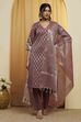Grey Polyester Straight Suit Set image number 6