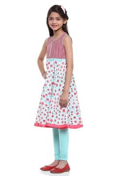 Coral And Turquoise Cotton Anarkali Suit image number 3