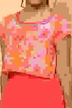 Orange and Pink Floral Festive Flared Lehenga Set image number 1