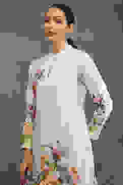 Rohit Bal Ivory Silk Chanderi Floral Printed Straight Kurta Set image number 1