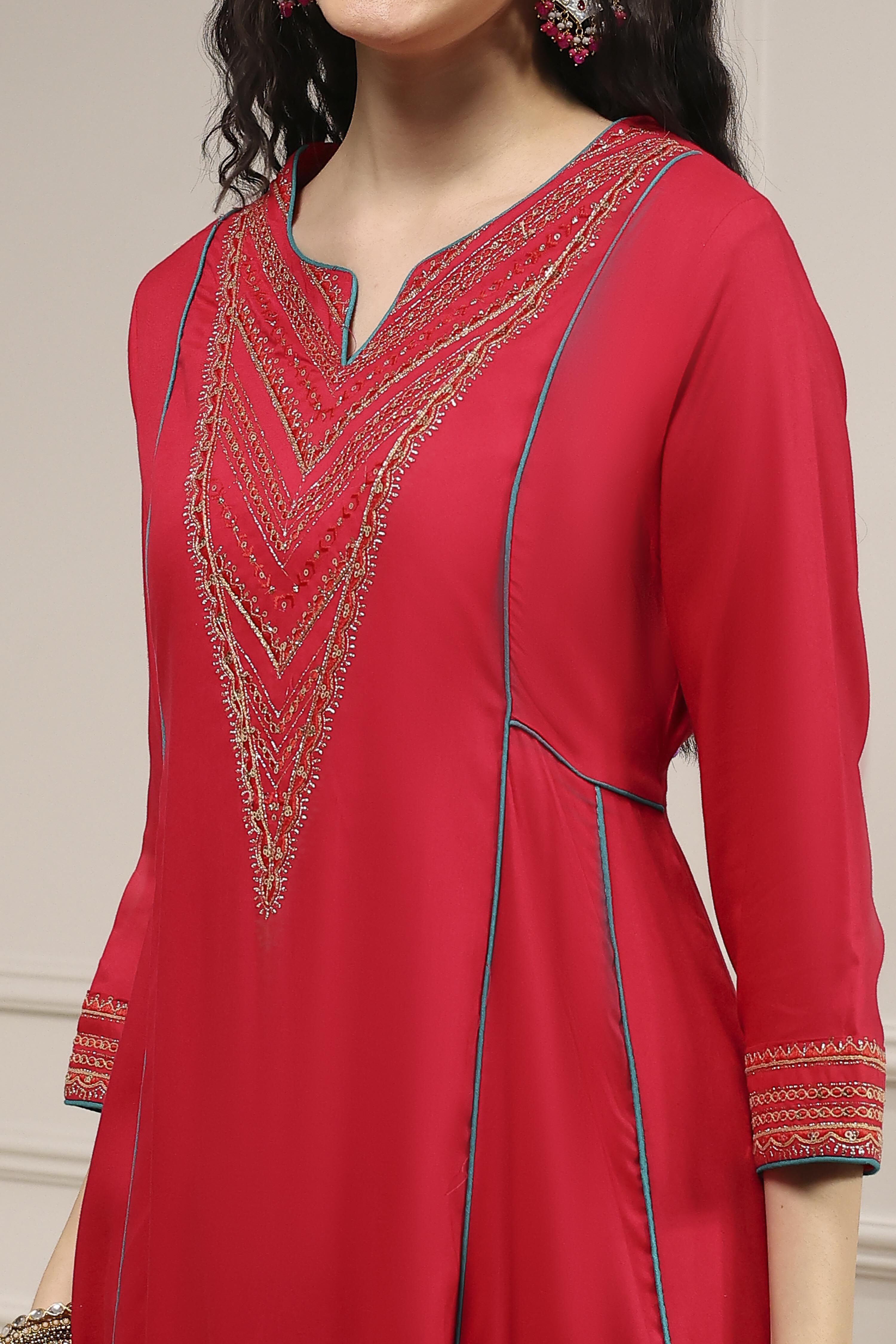 Teal Green Solid Kalidar Suit Set image number 1