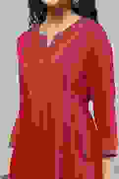 Red Solid Kalidar Suit Set image number 1