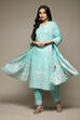 Sea Green Cotton Straight Kurta Pants Suit Set