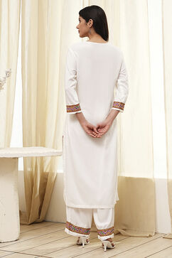 Off-White and Blue Straight Suit Set image number 4