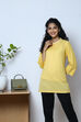 Yellow Cotton Flax Solid Kurti image number 2