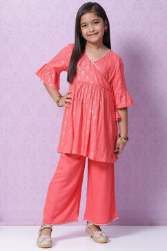 Peach Rayon Flared Printed Kurta image number 0