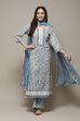 Blue Cotton Printed Unstitched Suit Set image number 1