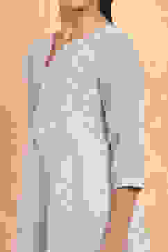 Powder Blue Silk Chanderi Flared Suit Set image number 1