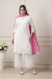 White Cotton Lace Embroidered Straight Suit Set
