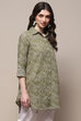 Olive Cotton Straight Kurta image number 4