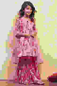 Pink Cotton Printed Gathered Suit Set image number 0