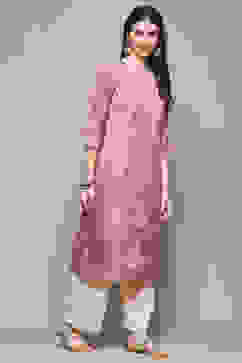Dusty Pink Printed Straight Kurta image number 4