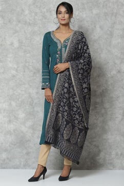 Blue Straight Cotton Solid Dupatta image number 2