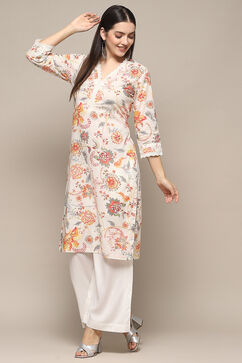 Off White Cotton Straight Kurta image number 0