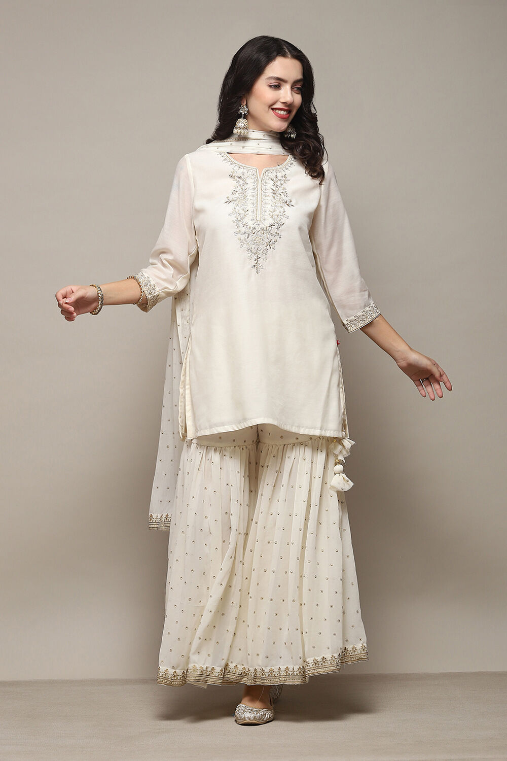 Black Poly Cotton Straight Kurta Garara Suit Set image number 7