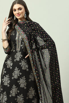 Black Cotton Straight Kurta Palazzo Suit Set image number 0