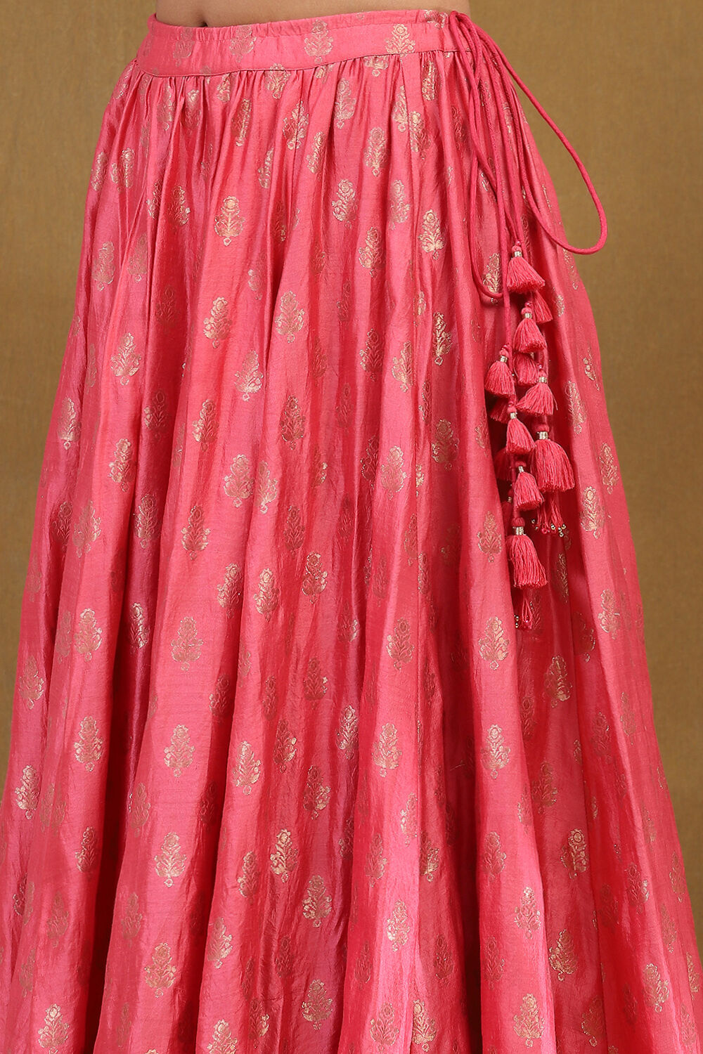 Coral-Pink Polyester Blend Anarkali Lehenga Set image number 3