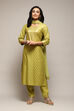 Green LIVA Straight Kurta Slim Pant Suit Set