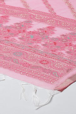 Pink Cotton Blend Straight Yarndyed Kurta Suit Set image number 3