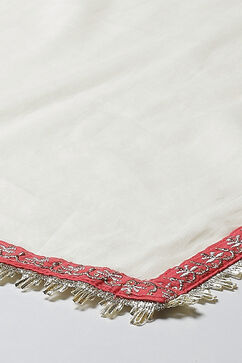 Red & Off White Cotton Blend Straight Kurta Suit Set image number 3