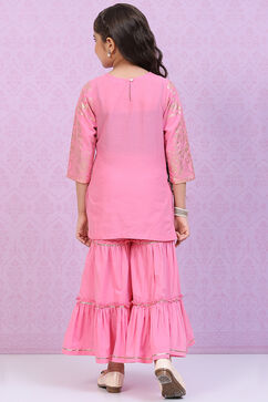 Pink Cotton A-Line Printed Kurta Set image number 4