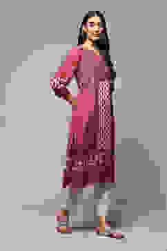 Red Viscose A-Line Printed Kurta image number 3