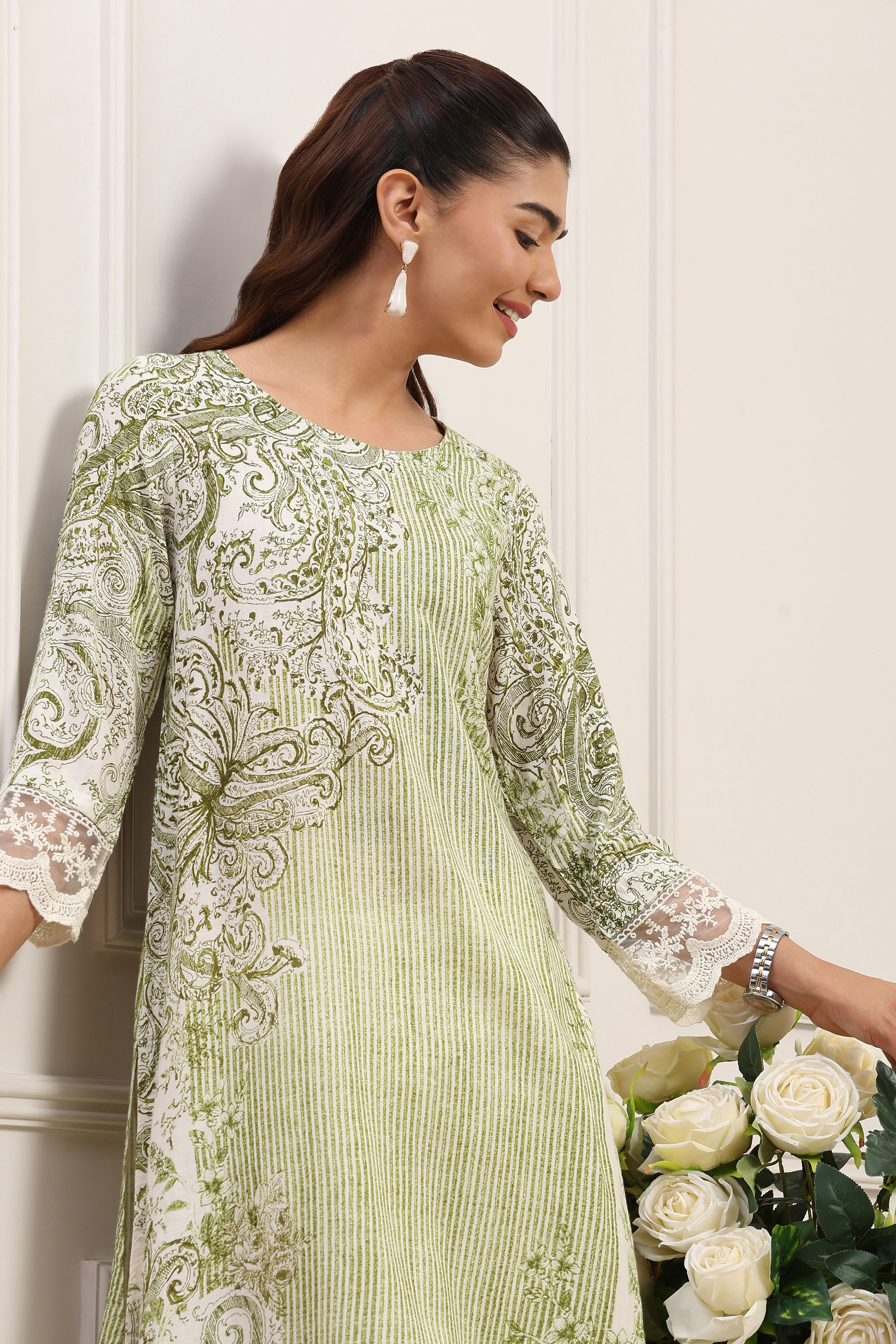 Green Viscose Rayon Printed Straight Kurta image number 6