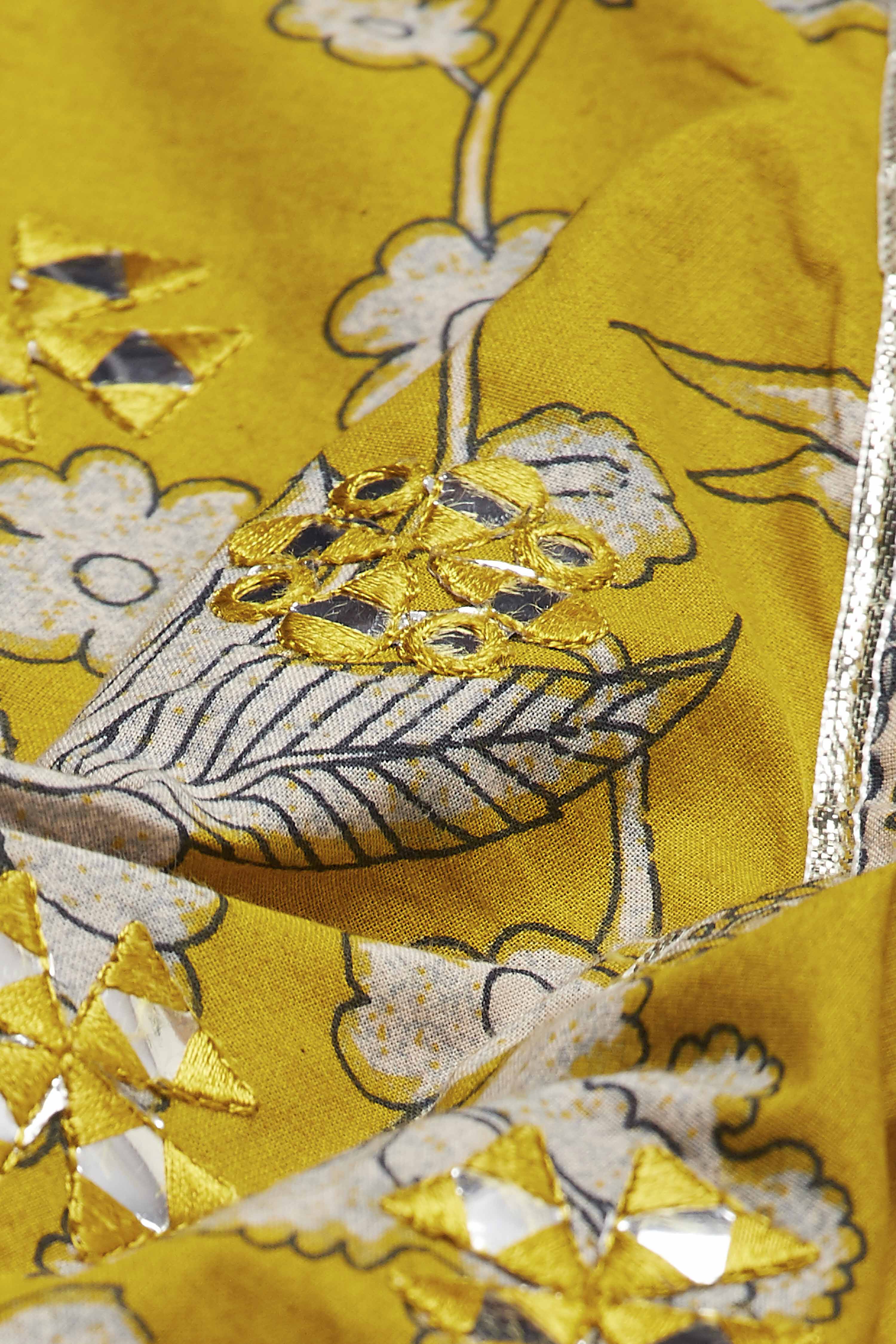 Yellow Cotton Straight Lehenga Set image number 3