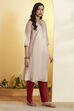 Beige Viscose Silk Straight Kurta image number 3
