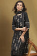 Black Viscose Blend Floral Yarn Dyed Straight Suit Set image number 0