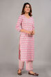 Pink Cotton Screen Print Unstitched Suit Set image number 6