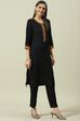 Black Solid LIVA Straight Kurta Regular Pant Suit Set image number 0