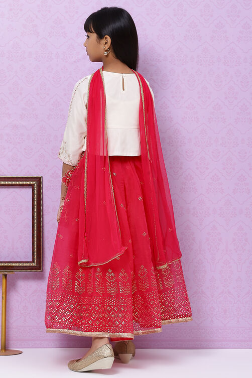 Off White And Berry Straight Poly Cotton Girls Lehenga Set image number 7