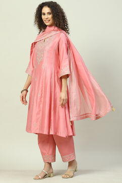 Pink Cotton Silk A-Line Kurta Narrow Palazzo Suit Set image number 5