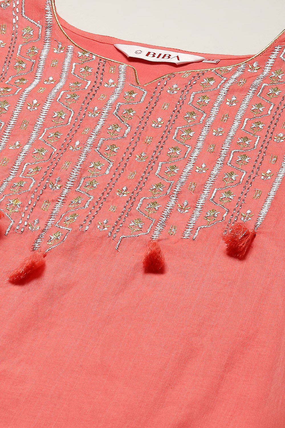 Orange Cotton Blend Flared Yarndyed Kurta image number 1