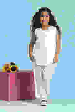 White Viscose Rayon Solid Straight Suit Set image number 6