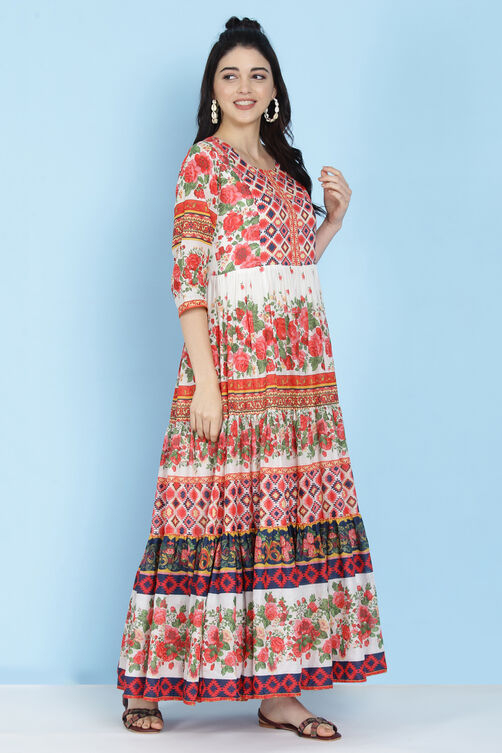 Off White Cotton Tiered Dress image number 3