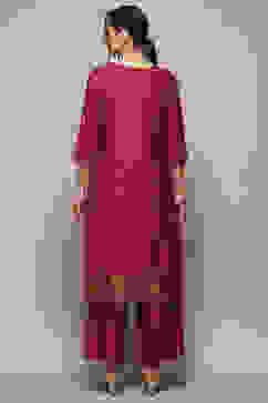 Pink Cotton Straight Yarndyed Kurta Sharara Suit Set image number 5