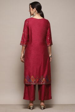 Pink Cotton Straight Yarndyed Kurta Sharara Suit Set image number 5