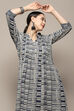 Midnight Blue Cotton Geometric Printed A-line Kurta image number 1
