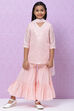 Pastel Pink Art Silk Girls Straight Kurta Sharara Suit Set